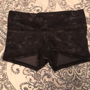 Black and Gray Patterned Workout Shorts